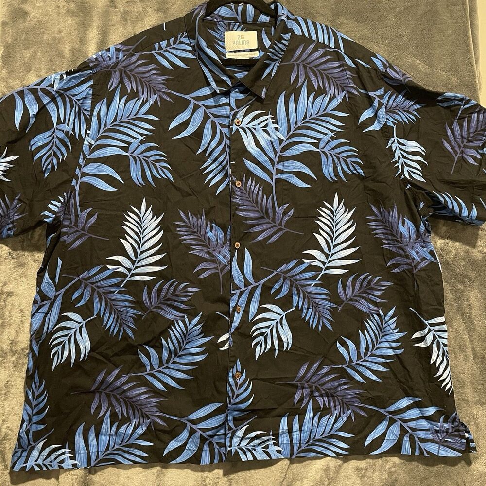 Palm Tree Mens 4XL Tropical Button Front Hawaiian Shirt Leaf Print Cruise Cotton